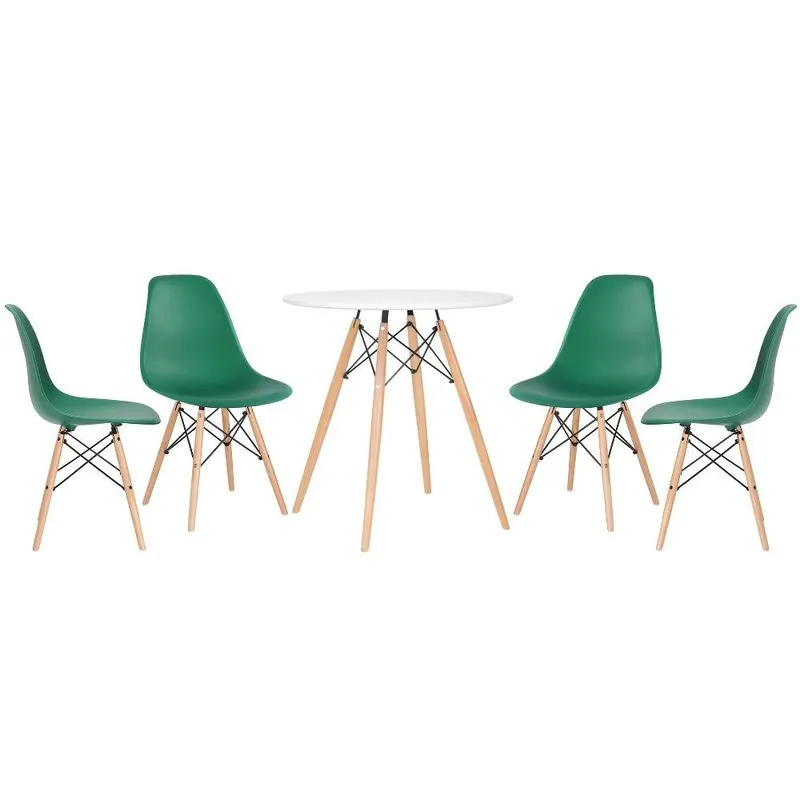 Kit - Mesa Eames 70 Cm Branco + 4 Cadeiras Eames Dsw Verde Escuro