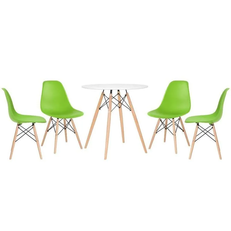 Kit - Mesa Eames 70 Cm Branco + 4 Cadeiras Eames Dsw Verde Claro Mesa Branco Com Cadeiras Verde Claro
