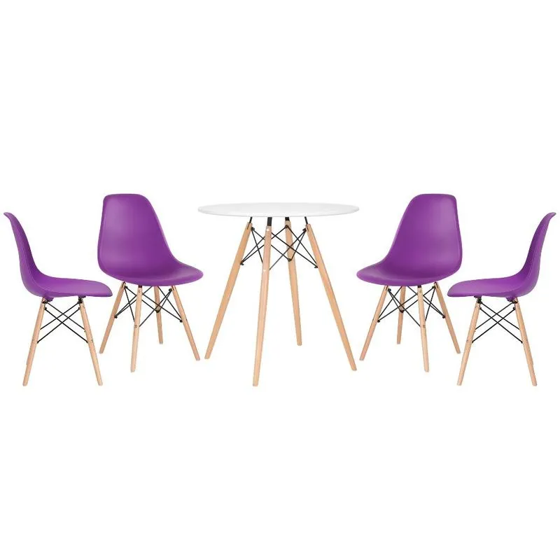 Kit - Mesa Eames 70 Cm Branco + 4 Cadeiras Eames Dsw Roxo