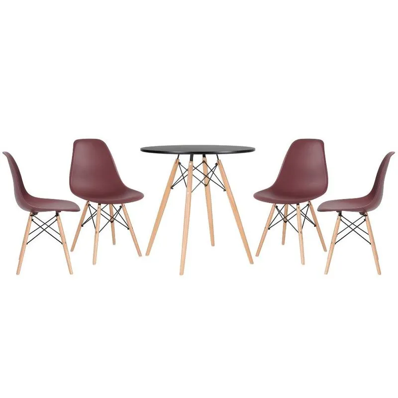 Kit - Mesa redonda Eames 70 cm preto + 4 cadeiras Eiffel dsw Marrom