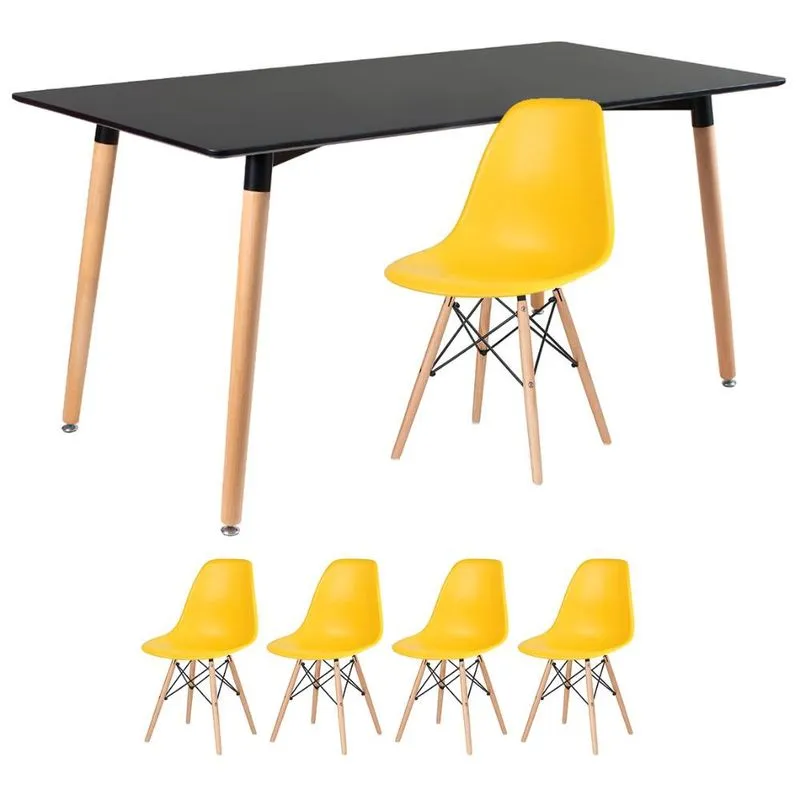 Kit - Mesa de jantar retangular Eames 80 x 160 cm preto + 4 cadeiras Eiffel dsw Amarelo