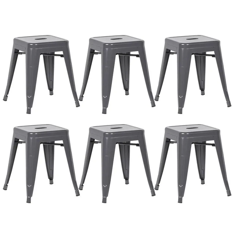 Kit - 6 X Banquetas Baixas Iron Tolix - 45 Cm - Cinza Escuro