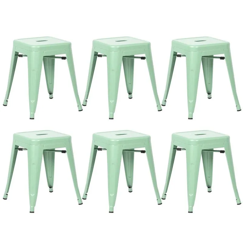 Kit - 6 X Banquetas Baixas Iron Tolix - 45 Cm - Verde Claro