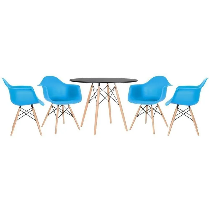 Mesa Redonda Eames 100 Cm Preto + 4 Cadeiras Eiffel Daw Azul Céu Azul Céu