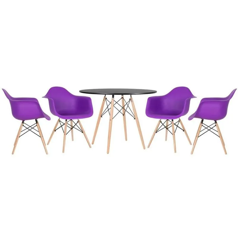 Mesa Redonda Eames 100 Cm Preto + 4 Cadeiras Eiffel Daw Roxo Roxo