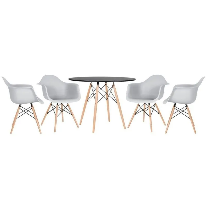 Mesa Redonda Eames 100 Cm Preto + 4 Cadeiras Eiffel Daw Cinza Claro Cinza Claro