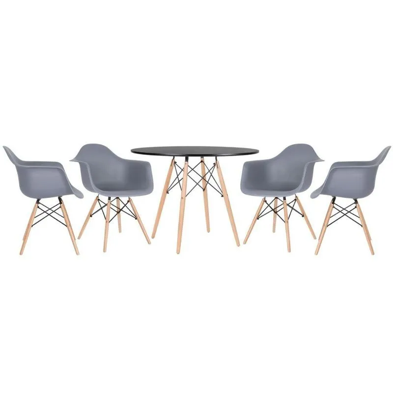 Mesa Redonda Eames 100 Cm Preto + 4 Cadeiras Eiffel Daw Cinza Escuro Cinza Escuro