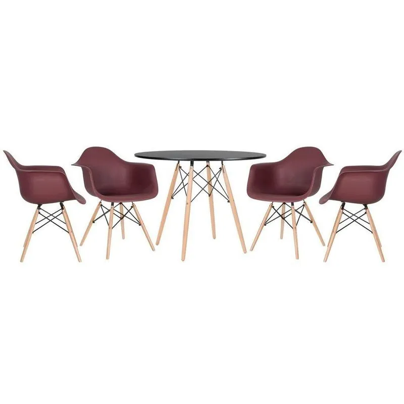 Mesa Redonda Eames 100 Cm Preto + 4 Cadeiras Eiffel Daw Marrom Marrom