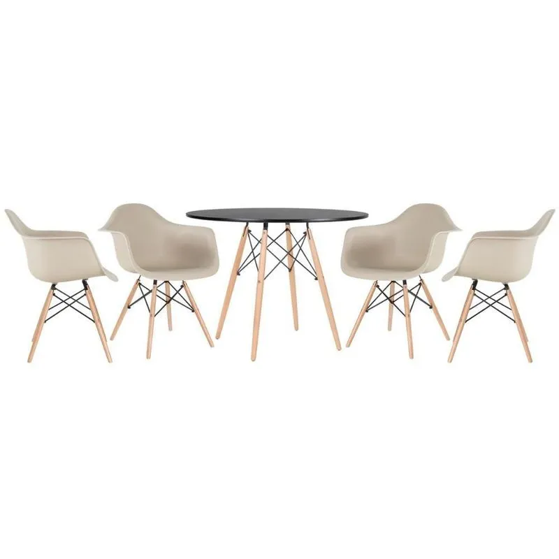 Mesa Redonda Eames 100 Cm Preto + 4 Cadeiras Eiffel Daw Nude Nude