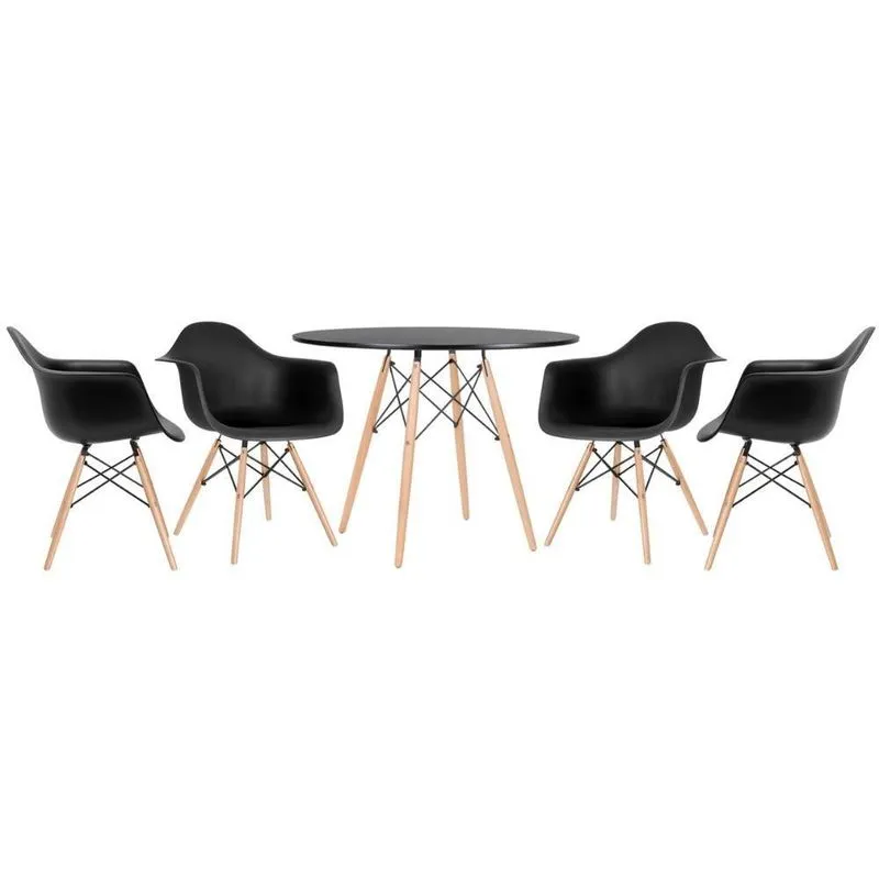 Mesa Redonda Eames 100 Cm Preto + 4 Cadeiras Eiffel Daw Preto Preto