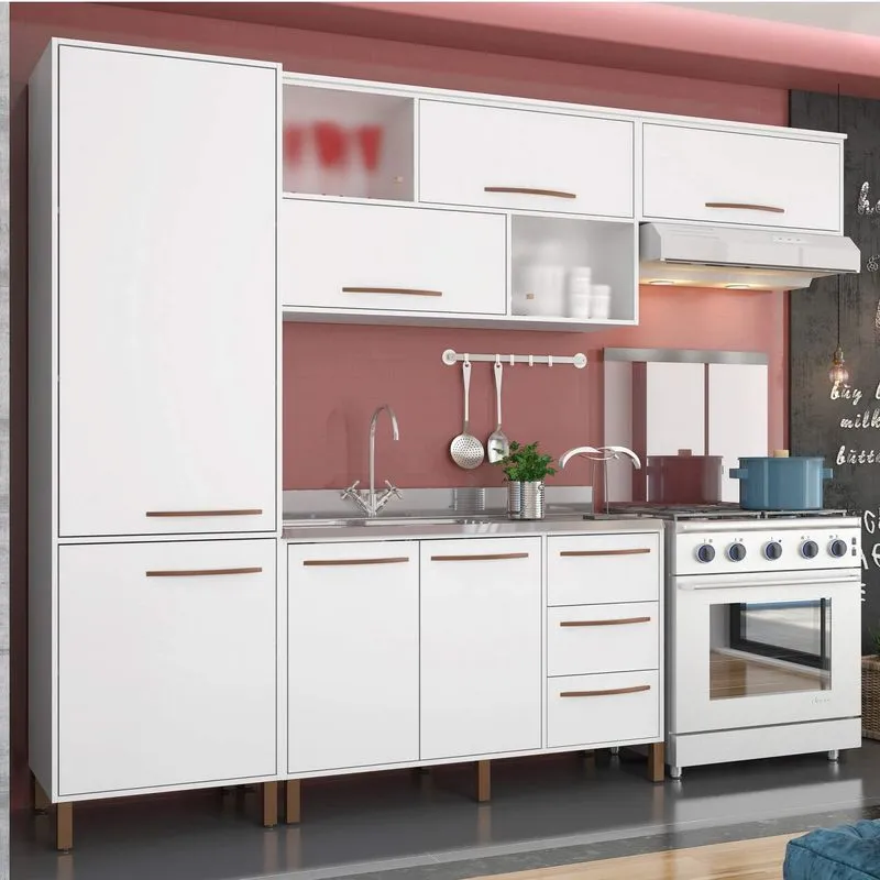 Cozinha Compacta com Balcão e Tampo 4 Peças Hibisco Sabor Albatroz Móveis Branco