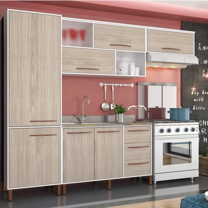 Cozinha Compacta com Balcão e Tampo 4 Peças Hibisco Sabor Albatroz Móveis Branco/Teka