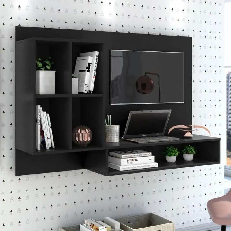 Bancada De Estudo Suspensa Show Com Painel Para Tv Casatema Preto