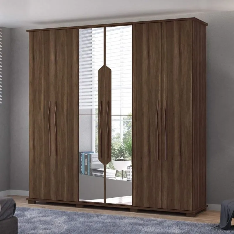 Guarda Roupa Casal com Espelho 6 Portas 4 Gavetas Captur Espresso Móveis