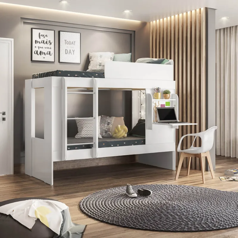 Beliche Juvenil Sleep com Escrivaninha Dobrável - Branco