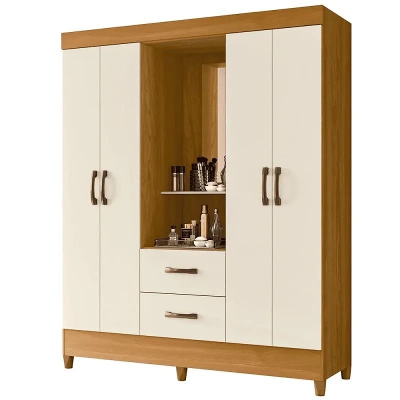 Roupeiro Capela 04 Portas 02 Gavetas Mobi 8700228 Carvalho Grif/Off White - Albatroz