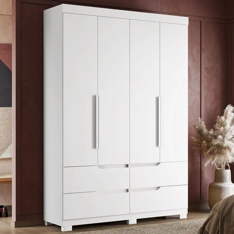 Guarda Roupa Doble Quarto Com 4 Portas E 4 Gavetas Branco Fosco