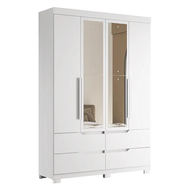 Guarda Roupa Solteiro Doble 4 Portas com Espelho - Móveis Albatroz Branco Fosco