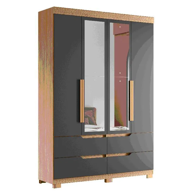 Guarda Roupa 4 Portas Doble com Espelho Nature / Titanium - Albatroz