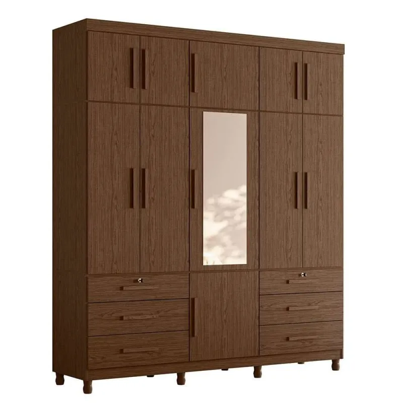 Roupeiro 11 Portas 06 Gavetas Com Espelho Triton Plus 8415294 Cacau Interior Branco - Albatroz