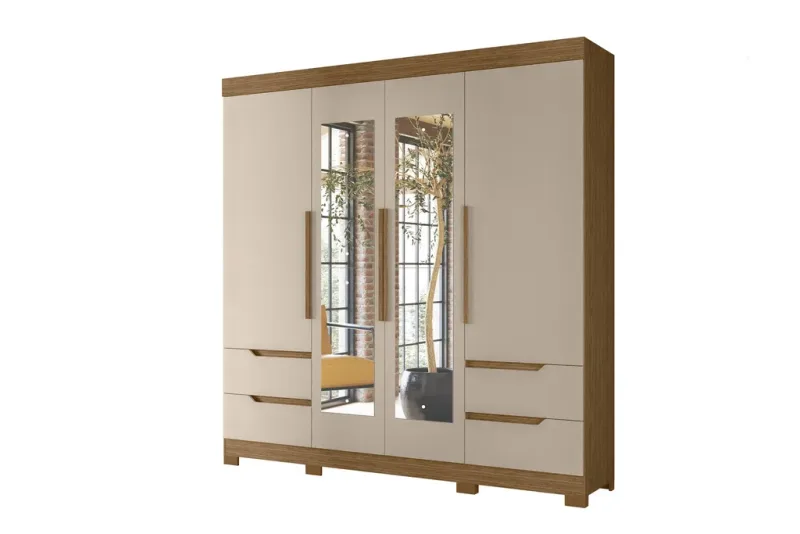 Roupeiro 04 Portas 04 Gavetas Vivacce Com Espelho 127289 Jatobá/Fendi Metallic - Albatroz