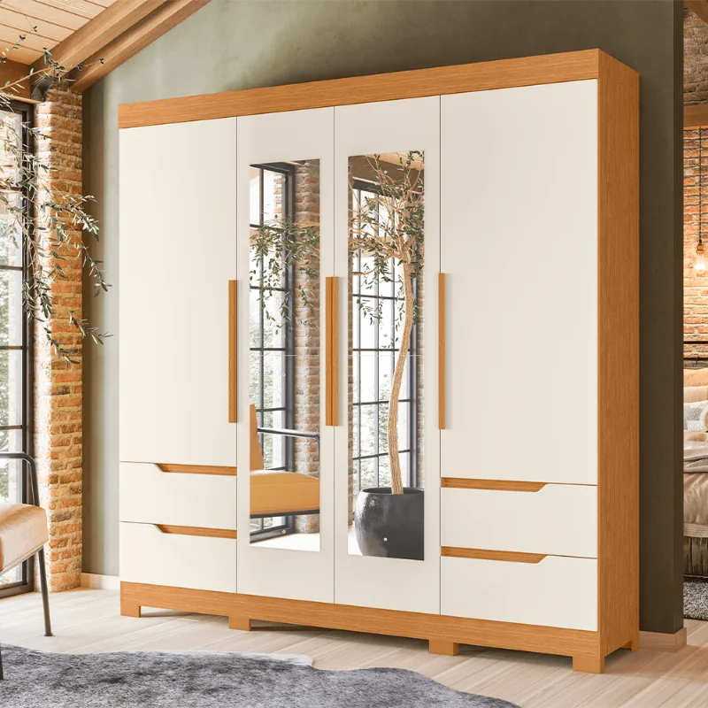 Guarda Roupa Albatroz Vivacce 4 portas com Espelho Cinamomo/off white Cinamomo/off white
