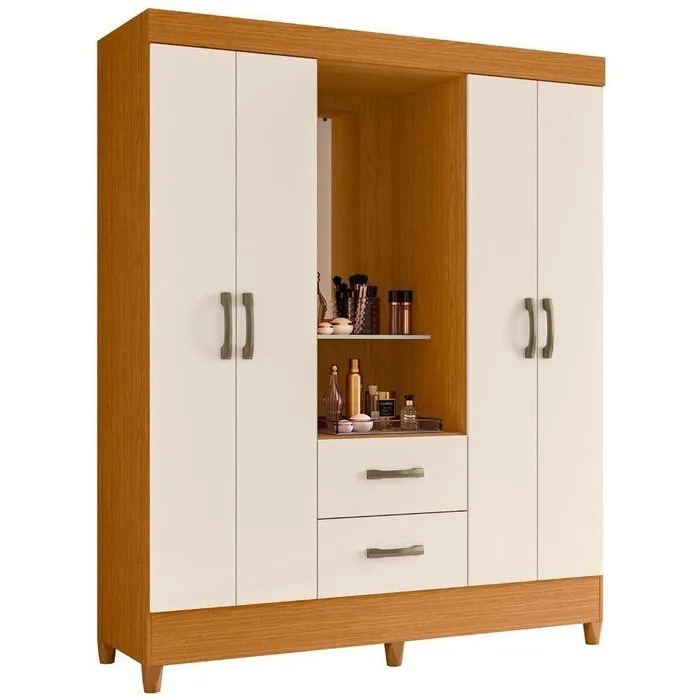 Roupeiro Capela 04 Portas 02 Gavetas Mobi 8700298 Cinamomo/Off White Interior Branco - Albatroz