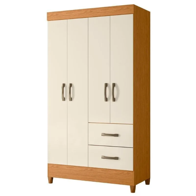 Guarda Roupa Solteiro Mobi 4 Portas de Bater 2 Gavetas MDP Cinamomo-off White