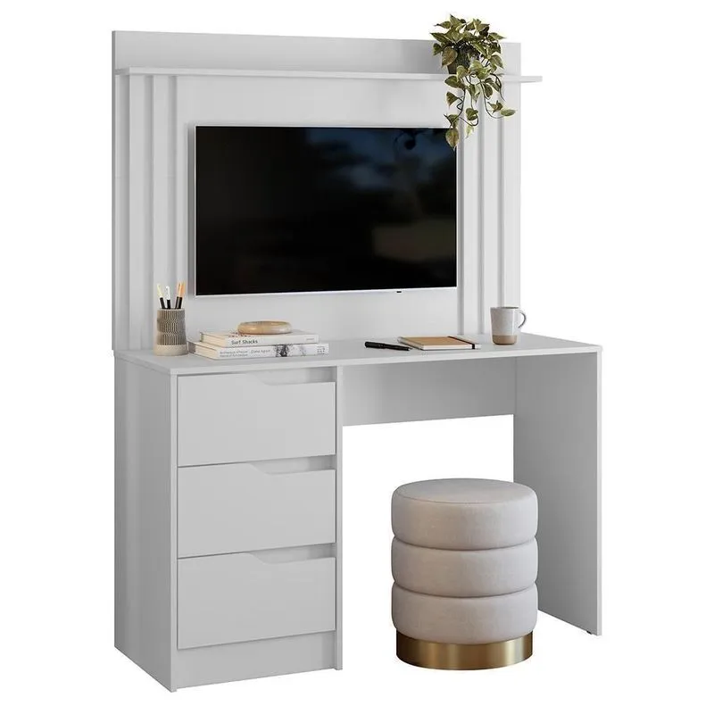 Escrivaninha Com Painel Doble Branco Para Tv Até 42 - Móveis Albatroz Branco