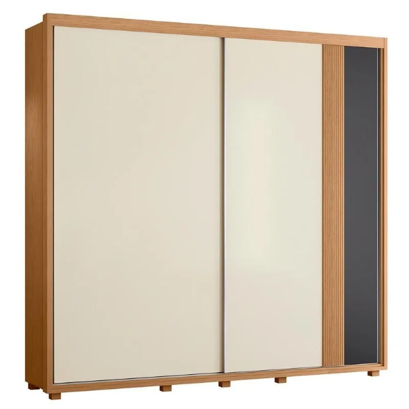 Guarda Roupa Casal Acácia 2 Portas de Correr 4 Gavetas Freijo-off White-titanium