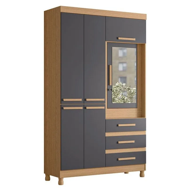 Guarda Roupa Fusion Solteiro Porta Basculante Albatroz Freijó/titanium