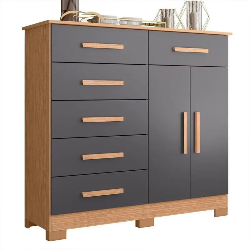 Cômoda Xangai 2 Portas 6 Gavetas MDP 124CM Freijó e Titanium