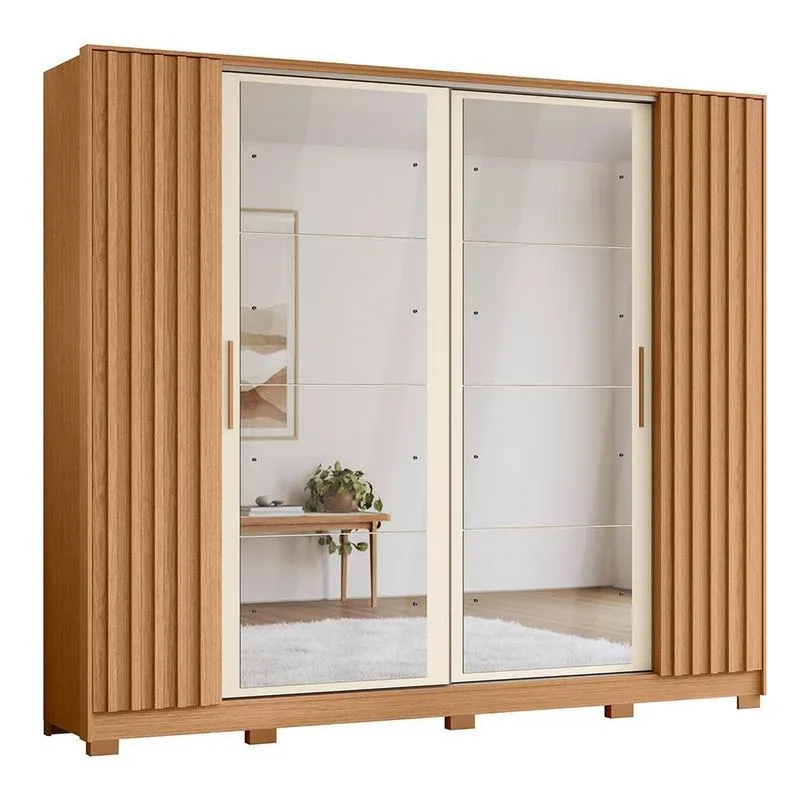 Guarda Roupa Casal Jacarandá 4 Portas Flex com 8 Espelhos - Móveis Albatroz Freijó/Off White