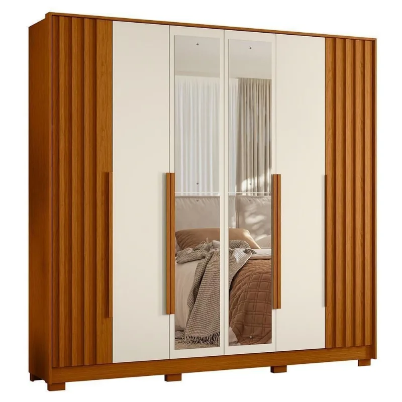 Guarda Roupa Casal Deville Ripado 6 Portas de Bater 4 Gavetas MDP Cinamomo-off White Albatroz Móveis