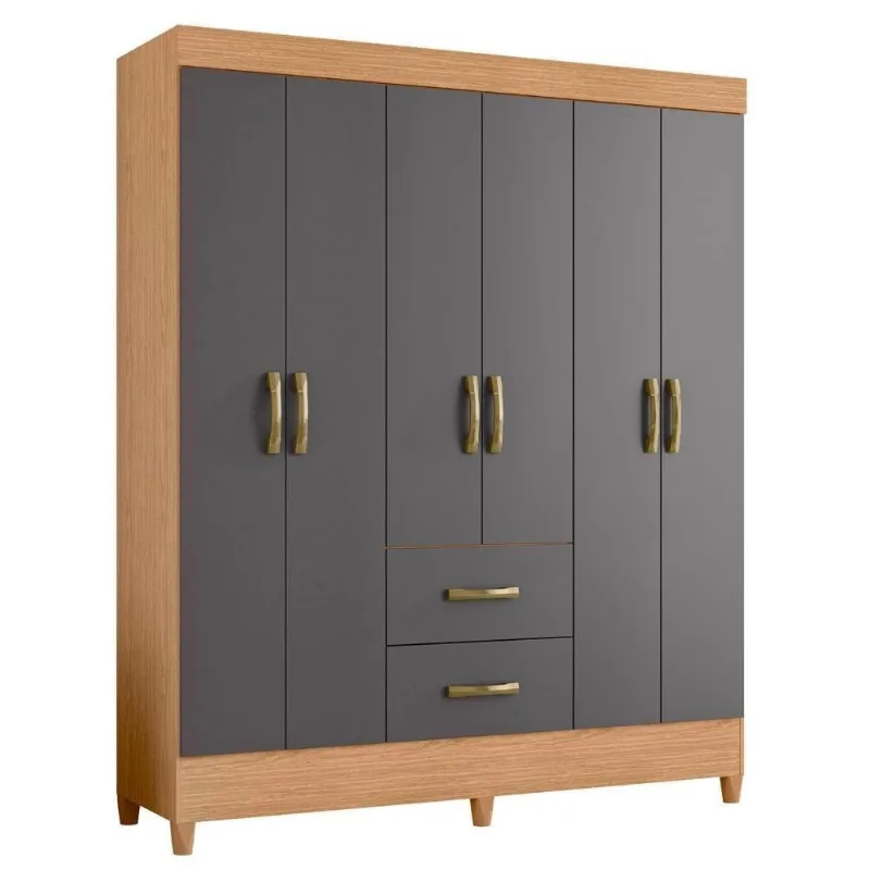 Guarda Roupa Mobi 6 Portas 2 Gavetas MDP 147CM Freijó-Titanium