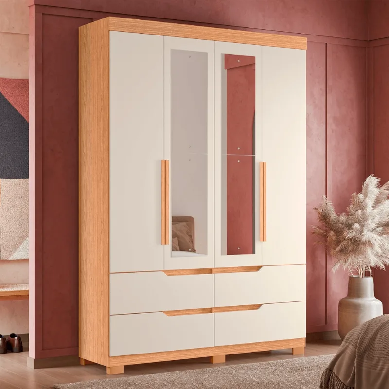 Guarda Roupa Albatroz Doble 4 portas com Espelho Cinamomo/Off white Cinamomo/off white