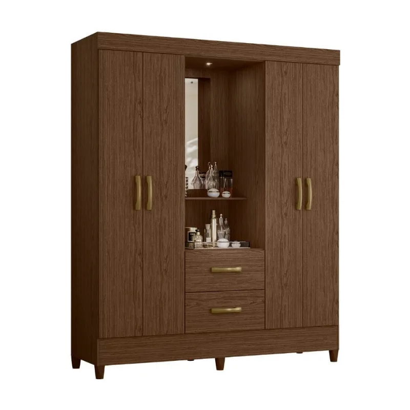 Ropero Mobi Tocador con luz 4 puertas 2 cajones Moka