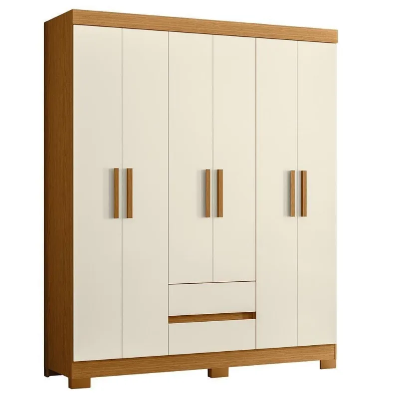 Guarda Roupa Solteiro Olímpia 6 Portas 2 Gavetas MDP Cinamomo-off White Albatroz Móveis