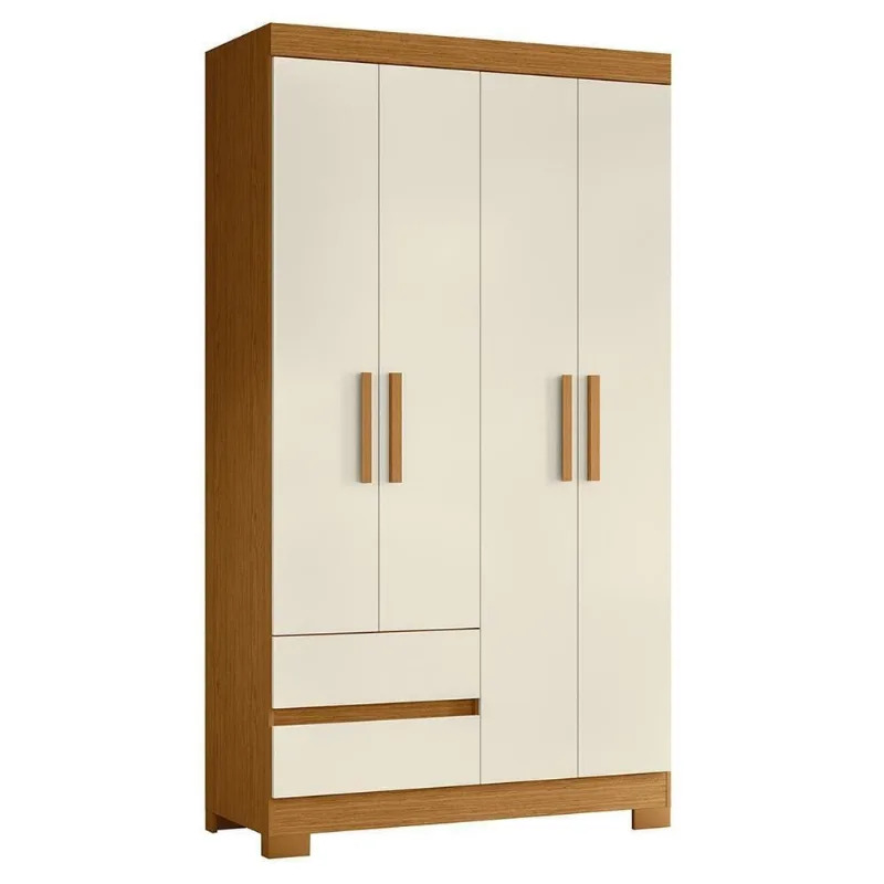 Guarda Roupa Solteiro Olímpia 4 Portas 2 Gavetas MDP Cinamomo-off White Albatroz Móveis