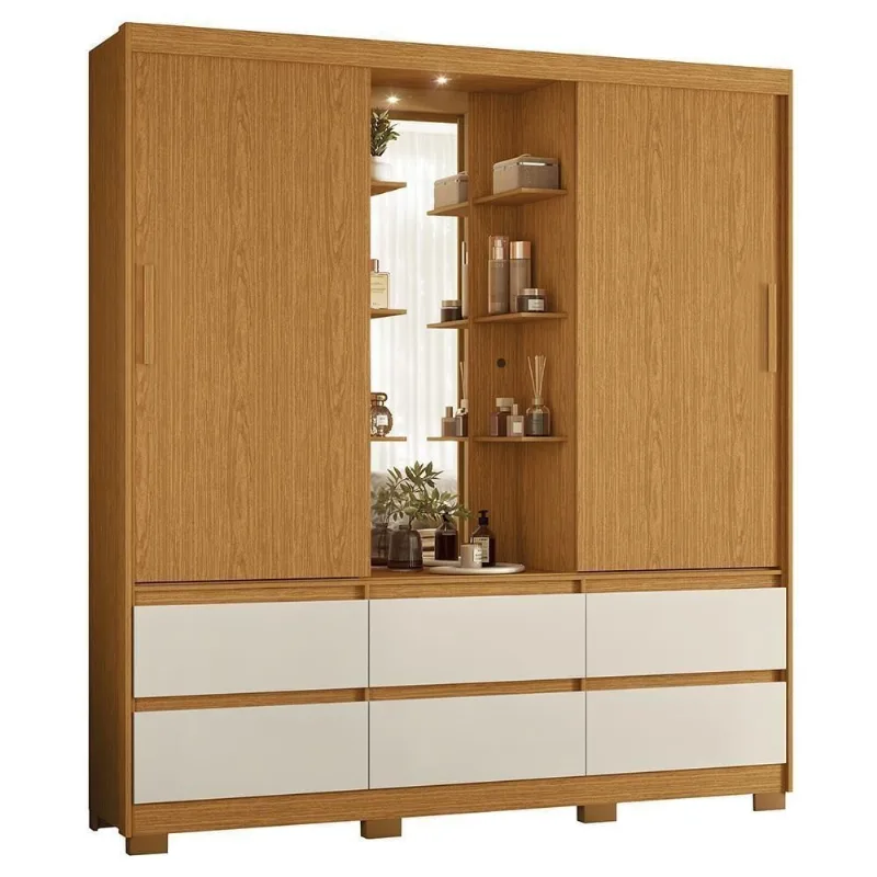 Guarda Roupa Solteiro Atena 2 Portas 6 Gavetas Flex Cinamomo-off White Com Led – Móveis Albatroz