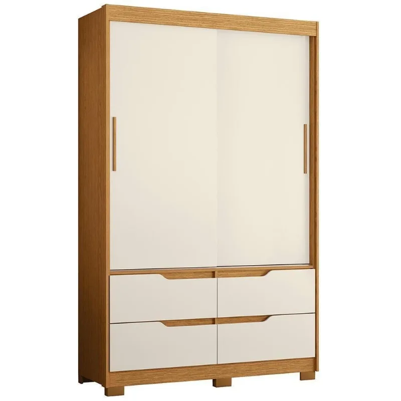 Guarda Roupa Solteiro Sole 2 Portas Correr 4 Gavetas MDP Cinamomo-off White Albatroz Móveis