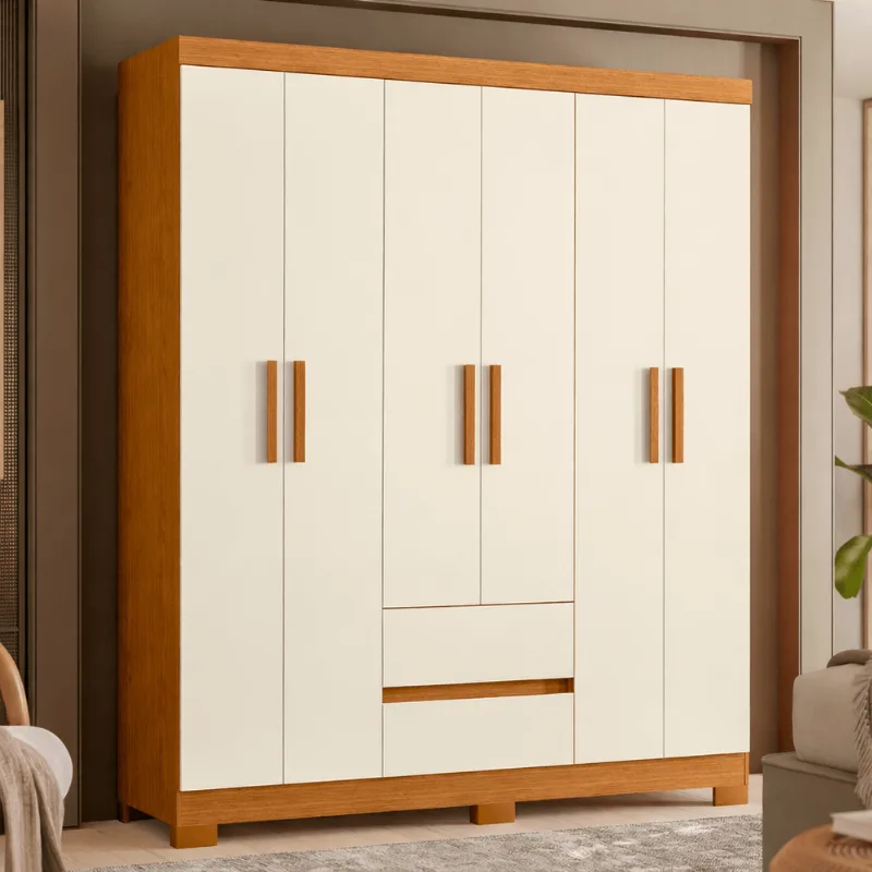 Guarda Roupa Albatroz Linhares 6 portas 2 Gavetas Cinamomo/Off White