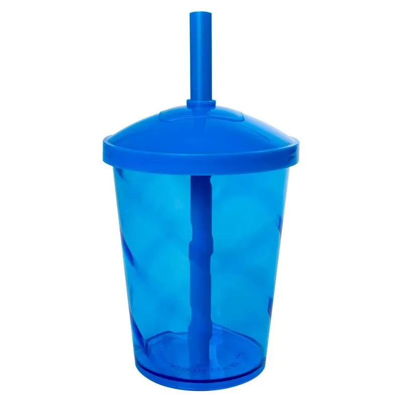 Mini Copo Shake com Tampa e Canudo Translúcido Azul 300ml - Comix Plásticos