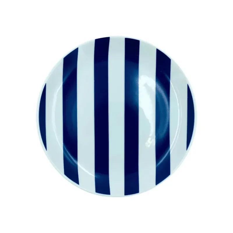Prato Sobremesa de Porcelana Listras Azul - Casa Toco