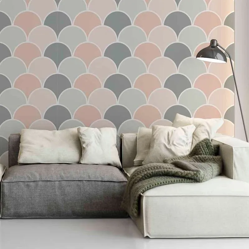 Papel De Parede Geométrico Rosa/Cinza Quarto De Bebê Sereno GM18003