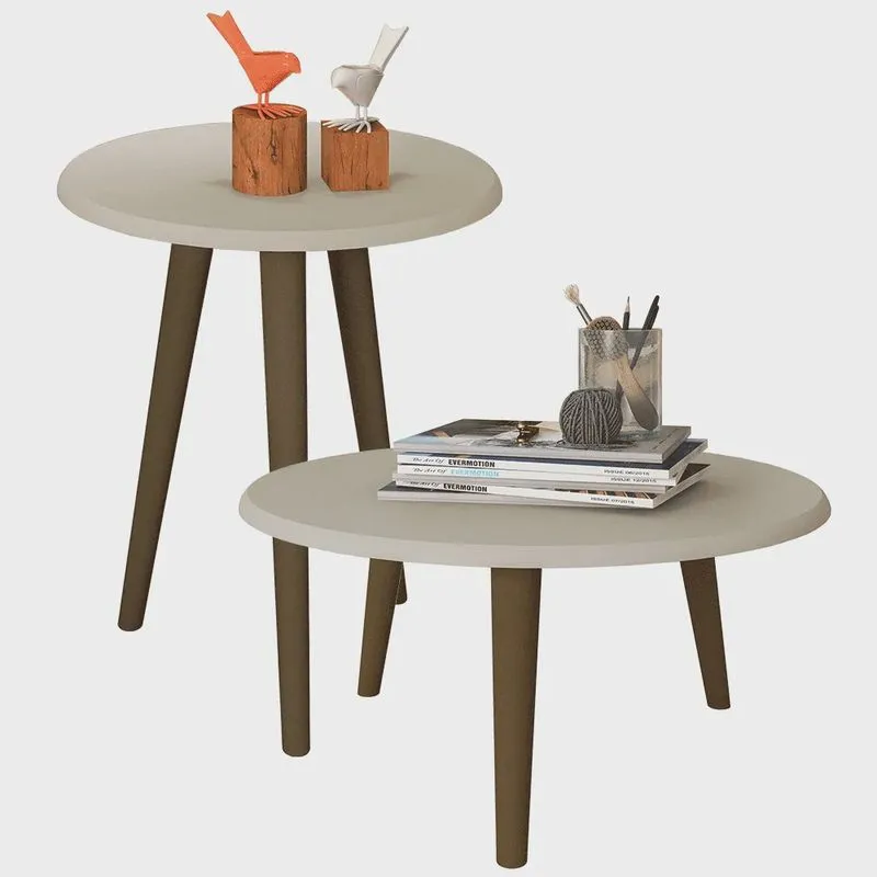 Conjunto Para Sala de Estar com Mesa de Centro e Mesa Lateral B02 Off White Brilho - Lyam Decor