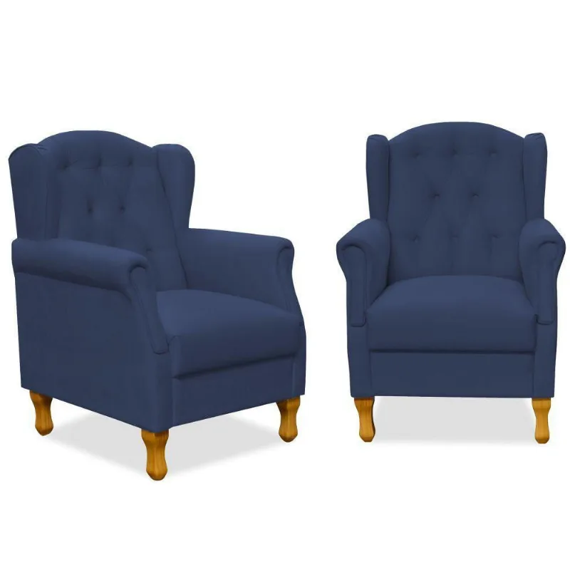 Kit 02 Poltronas Decorativas Para Sala de Estar Yara P02 Suede Azul Marinho - Lyam Decor - Lyam Decor