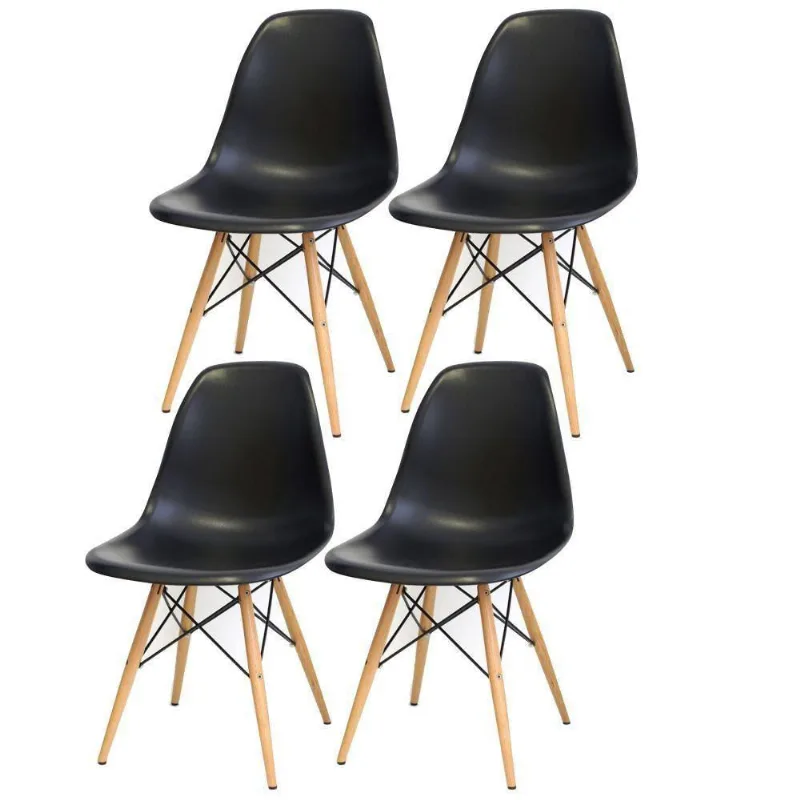 Kit 04 Cadeiras Decorativas Eiffel Charles Eames F03 Preto com Pés de Madeira - Lyam Decor - Lyam Decor