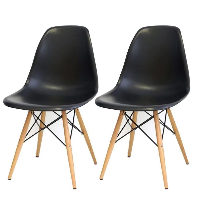 Kit 02 Cadeiras Decorativas Eiffel Charles Eames F03 Preto com Pés de Madeira - Lyam Decor - Lyam Decor