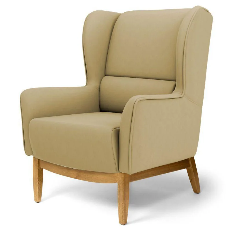 Poltrona Decorativa Sala Estar Milena D02 Base de Madeira Veludo Liso Bege Escuro C-68 - Lyam Decor - Lyam Decor